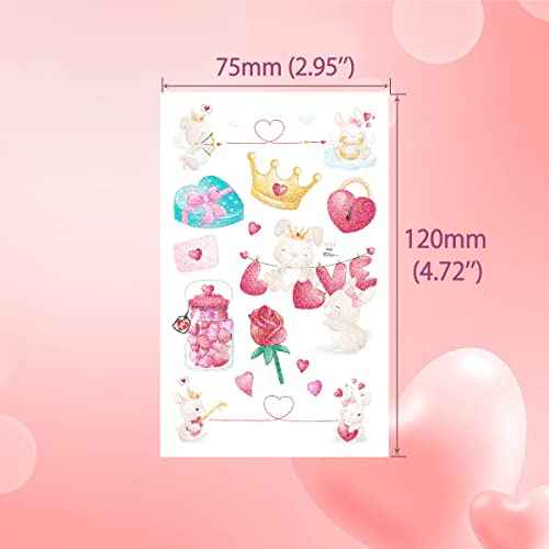 Glitter Valentines Day Tattoos Temporary Small Pack Body Decorations 14 Sheets for Kids and Adults, Love Heart Tattoos for Birthday Party, Valentines, Wedding, Gift Exchange, School Rewards