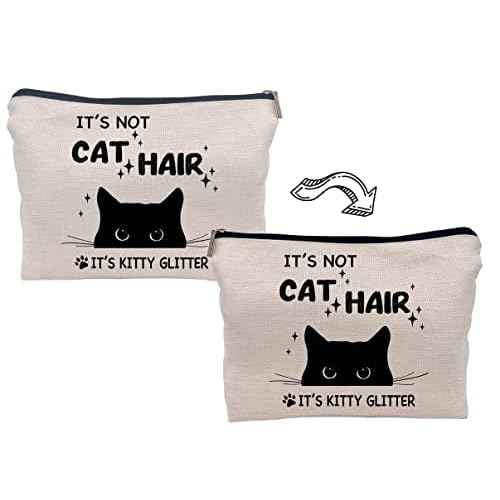 It's Not Cat Hair It's Kitty Glitter Funny Black Cat Makeup Bag Make up Cosmetic Bag Small Zipper Pouch,Birthday Gifts for Cat Lovers Women Sister Daughter