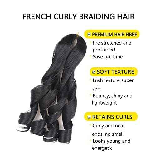 French Curl Braiding Hair 10 Inch Curly Braiding Hair Pre Stretched 8 Packs Short Black French Curl Crochet Braids for Box Braids with Curly Ends for Black Women (1B)