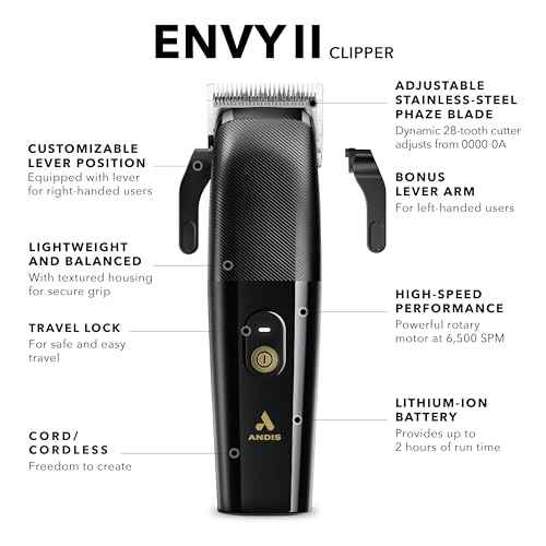Andis Envy II Cordless Clipper, Professional Lithium-ion Electric Beard & Hair Clipper, Phaze Blade, Cordless, Black