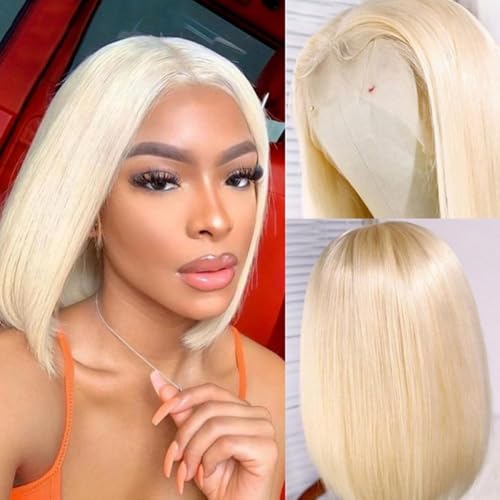 613 Blonde Bob Wig Human Hair 14 Inch 13x4 HD Bob Lace Front Wigs Human Hair Pre Plucked 200 Density Blonde Wig Human Hair Short Bob Wigs for Women