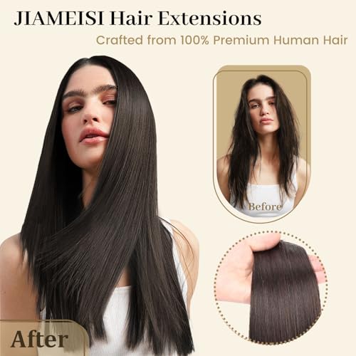 Jiameisi Clip in Hair Extensions Real Human Hair, 18inch Remy Human Hair Extensions Double Weft 120g 8pcs, Natural Straight Clip ins for Women, Ideal for Daily, Party, Wedding Looks #2 Dark Brown