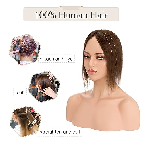 Elodia Real Human Hair Toppers for Women - No Bangs, Lace Base, Breathable Clip-in Remy Hair Topper - 10inch, Medium Brown