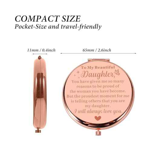 Stocking Stuffers for Teen Girls - White Elephant Gifts Daughter Gift Compact Mirror from Mom Dad Rose Gold Makeup Mirror for Her Teen Girls Daughter in Law Unique Wedding Birthday Christmas