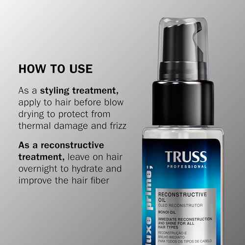 TRUSS Deluxe Prime Reconstructive Hair Oil for Damaged Hair - Split End Repair Treatment with Heat Protection & Frizz Control - Seals Cuticle for Strength & Softness (1 Fl oz)