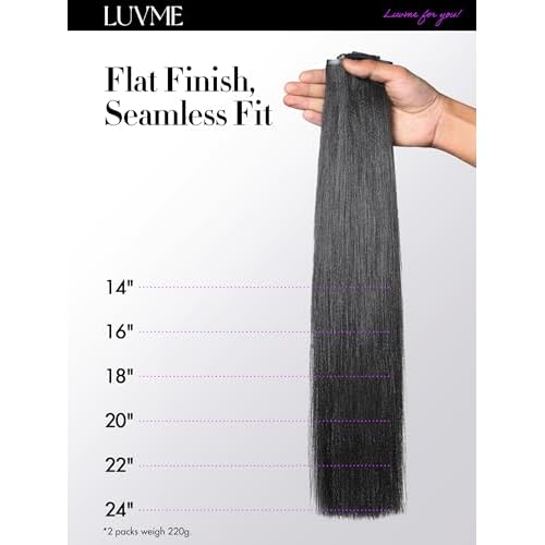 LUVME Yaki Straight Seamless 110g 7Pcs Clip in Hair Extensions Full Max with 16inch Remy Human Hair Extensions, Natural Black 100% Real Soft Hair
