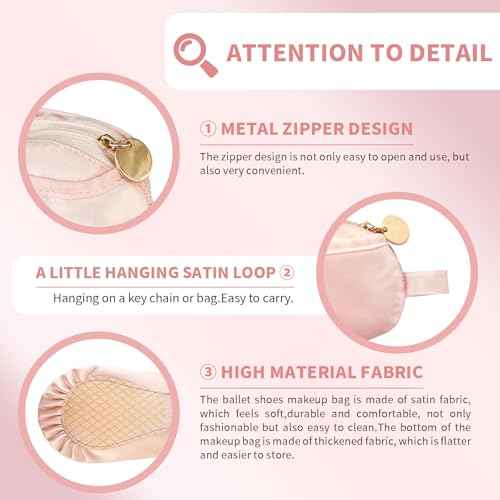 WKLOUYHE Ballet Shoe Makeup Bag Ballet Slipper Pouch Mini Makeup Bag Dancers Gifts Dance Bag for Girls (Pink)