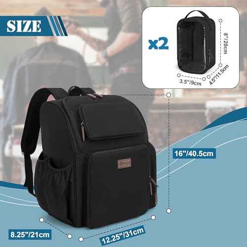 BAFASO Large Capacity Insulated Barber Case with a Semi Detachable Divider and 2 Removable Pouches, Hairstylist Traveling Bag with Multiple Pockets Holds Barber Styling Tools, Black