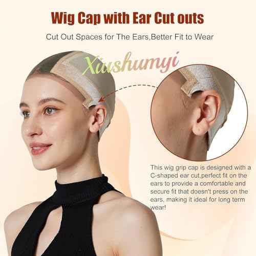 Lace Wig Cap for Women,Adjustable Wig Grip Cap with Grip Band for Keeping Wigs In Place,Non Slip Caps Make Your Wigs Be Glueless(Nude)