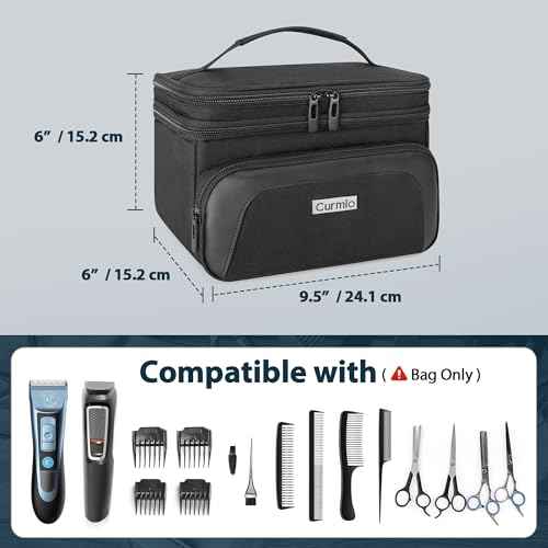 CURMIO Travel Carrying Case for Hair Clipper, Double Layer Barber Supplies Hair Cutting Tools Storage Bag Compatible with Ufree/Wahl/Andis/Hatteker/Osterpro and Most Standard Men Hair Trimmer