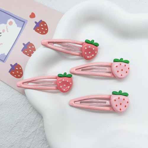20 PCS Cute Strawberry Pink Y2K Hair Clips, Metal Snap Hair Barrettes for Women Hair Accessories for Women Girls Sweet Bangs Clip 2000s Decorative Hair Clips Y2k Accessories