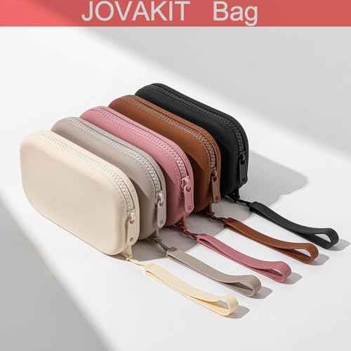 JOVAKIT Small Portable Silicone Makeup Bag for Women, Travel Waterproof Toiletry Cosmetic Bag Gifts for Women, Zipper Closure Makeup Case with Handle (Black)