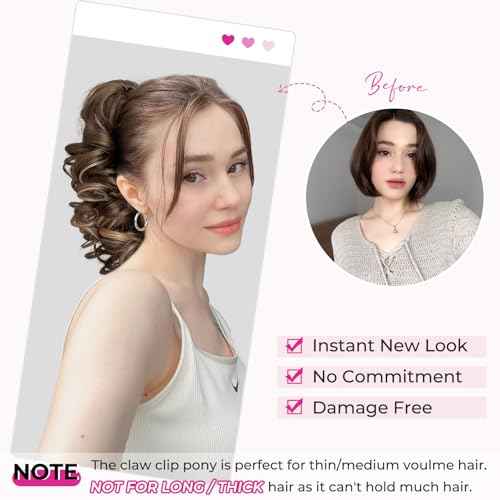 REECHO 12" Ponytail Extension, Classic Loose Curly Wavy Claw Clip Pony tails Hair Extensions Hairpieces for Women - Dark Blonde with Highlights