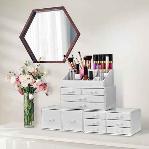 Sorbus Large Makeup Organizer - Stackable Jewelry & Makeup Organizer For Vanity, Bathroom Storage, Dresser - 12 Drawers Cosmetic Beauty Organizers and Storage with Lipstick, Makeup Brush Holder