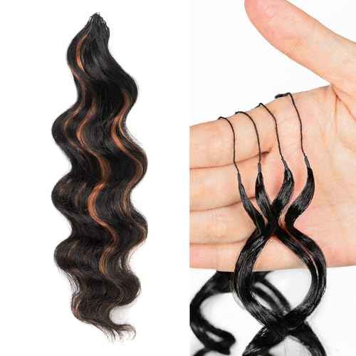 ToyoTress Ocean Wave Crochet Human Hair - 12 Inch 50G Feather-Line Invisible Knotless Water Deep Wave Crochet Human Hair For Black Women Brown Highlight Color Braiding Hair (12 Inch, P1B/30-50G)