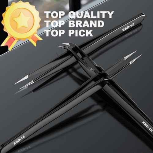 Antonki 12 Pack Precision Tweezers Set for Craft, Soldering, Jewelry, Facial Hair, Eyebrow, Ingrown Hair Removal, Eyelash Extension- with Case