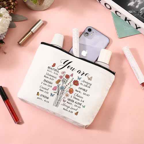 Christian Gift for Women Faith Religious Gifts Birthday Mothers Day Gifts for Women Mom Sister Best Friends Wife Coworkers-Inspirational Verse Glass/Makeup Bag