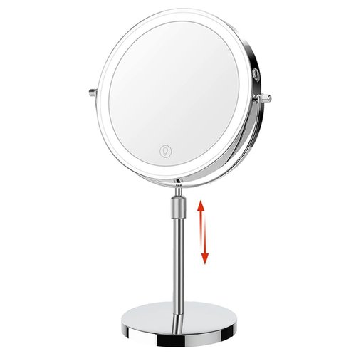 HIEEY Lighted Makeup Mirror with Magnification, 1x/10x Rechargeable 8" Lighted Mirror, 360° Rotation Touch Screen Vanity Mirror, Three Color Lighting Modes, Height Adjustable (Gift Box)