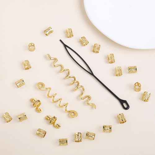 26pcs Gold Hair Accessories for Women Loc Hair Jewelry for Braids Metal Dreadlock Beads Set Snake Hair Clips Decoration Gold