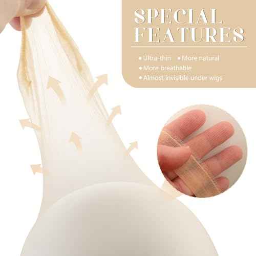 Sheer HD Wig Caps for Lace Front Wig, 36 Pieces Non Slip Bald Stocking Caps for Women, Wig Accessories for Women, Beige
