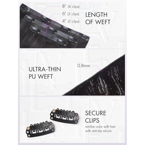LUVME HAIR Clip in Hair Extensions, Silky Straight Human Hair Clip in Extensions for Women, Natural Black Hair Extensions, 70g 3pcs 22 Inch