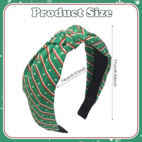 Christmas Headband for Women Girls, Christmas Stripes Hair Band Wide Top Knot Green Hair Accessories Non Slip Headband Winter Xmas Party Costume Cosplay Supplies New Year Decoration