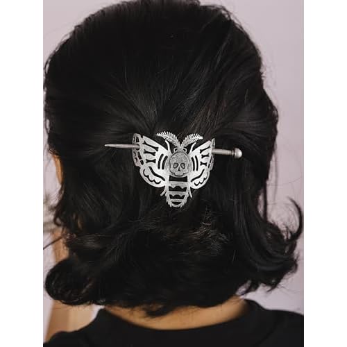 HAQUIL Skull Moth Insect Hairpin Silver Hair Sticks Irish Hair Decor For Long Hair