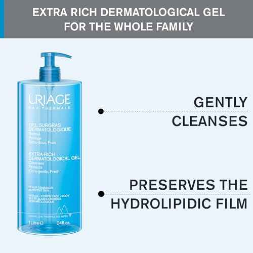 URIAGE Extra-Rich Dermatological Gel | Foaming Body Wash for Sensitive Skin, Preserves the Hydrolipidic Film of the Skin, Face & Body, Paraben & Soap-Free