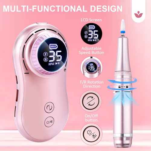 Professional Electric Nail Drill LEDSUUEI: 35000RPM Powerful Electric Nail File Portable Nail Drill with 13 Drill Bits Rechargeable Efile for Acrylic Gel Nails Removing Manicure Pedicure Salon