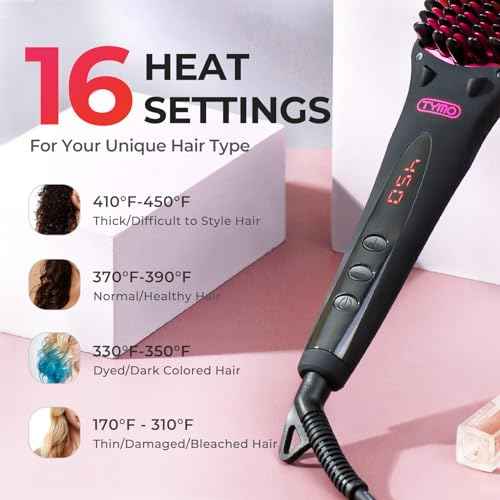 TYMO Ionic Hair Straightener Brush - One-Step Hair Straightener for Women, Straightening Brush with Negative Ions, 16 Temp Settings, LCD Display, Dual Voltage, Hot Comb Flat Iron for Frizz-Free Styles