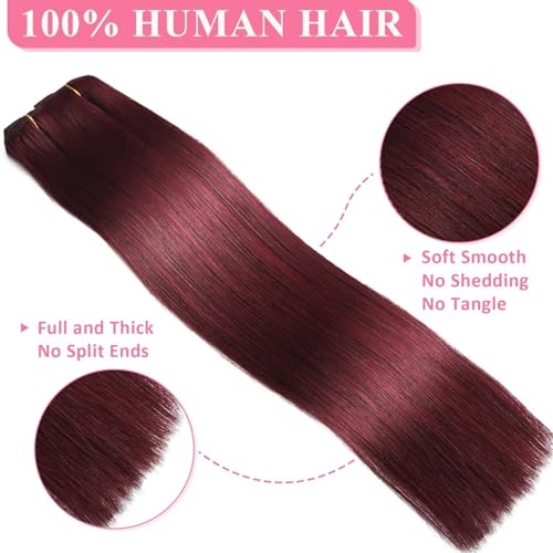 Clip in Hair Extensions Real Human Hair 3.9oz/110g Clip ins 100% Brazilian Remy Human Hair Extension for Women 8pcs Per Set with 18 Clips Double Weft (22 Inch #99J Burgundy)