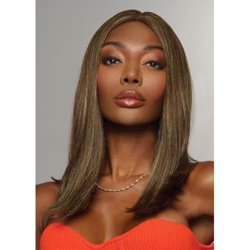 Hairuwear Hairdo Sleek For The Week Straight Asymmetrical Shoulder Length Wig, Average Cap, R14/88H Golden Wheat