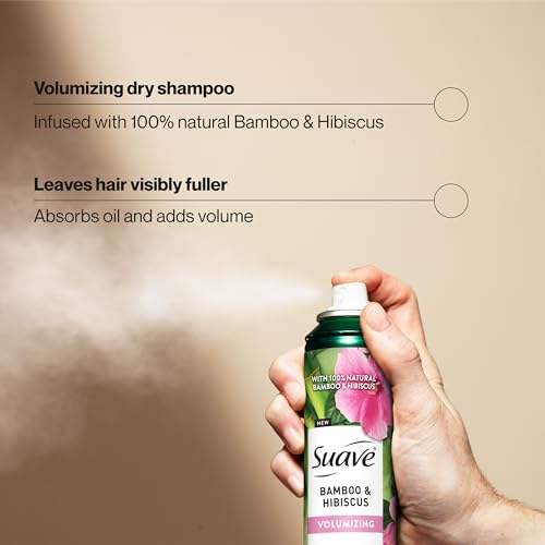 Suave Bamboo & Hibiscus Volumizing Dry Shampoo, Infused with 100% Natural Ingredients for Visibly Restoring Hair Body & Lift, 4.3 oz, 12 Pack