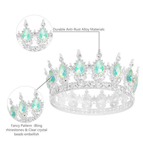 Queen Crown Rhinestone Wedding Crowns and Tiaras for Women Costume Party Hair Accessories Princess Birthday Crown Crystal Bridal Crown (Silver Fantasy Light Green)