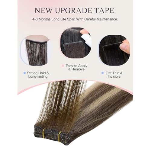 DOORES Invisi Edge Tape-in Hair Extensions, Chocolate Brown to Honey Blonde, 10 Injection Tape-ins, 50g, 14 Inch, Straight