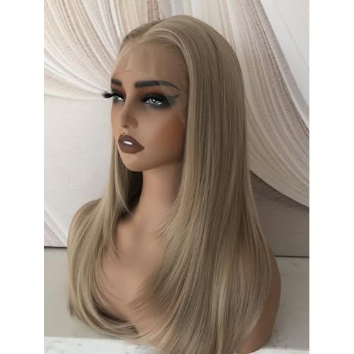 Ash Brown Layered Wig Pre Plucked Synthetic 13x6 Glueless Straight Lace Front Wig for Beginner Wear and Go 5D Arched Mesh Cap Natural Looking Wigs for Women 22 Inch Natural Density