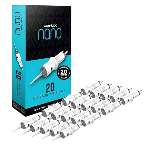 Vertix Nano Membrane Tattoo Cartridge Needles - Transparent & Detachable Tips for Precision Ink Flow - Medical-Grade 316L Stainless Steel - Tattoo Supplies and Equipment - 1 Round Shader (20 Count)