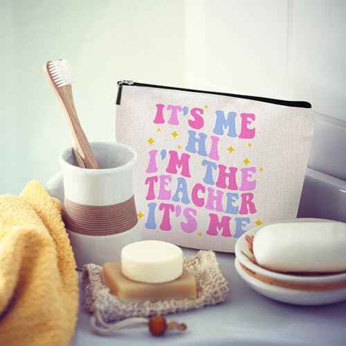 It¡¯s Me Hi I¡¯m the Teacher It¡¯s Me Makeup Bag - Teacher Gifts for Women 2025, Teacher Appreciation Gifts for Teachers, Funny Teacher Cosmetic Bag for Birthday or Christmas