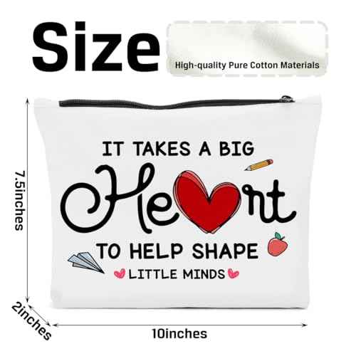 Teacher Gifts, Teachers Appreciation Gifts, Teacher Gifts for Women, It Takes A Big Heart to Help Shape Little Minds Makeup Bag, Teacher Birthday Gifts, Gifts for Teachers Women Cosmetic Bag