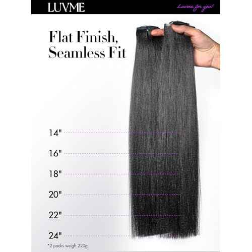 LUVME Yaki Straight LUVME Seamless 2 Pack 220g 14Pcs Clip in Hair Extensions Full Max with 18inch Remy Human Hair Extensions, Natural Black 100% Real Soft Human Hair