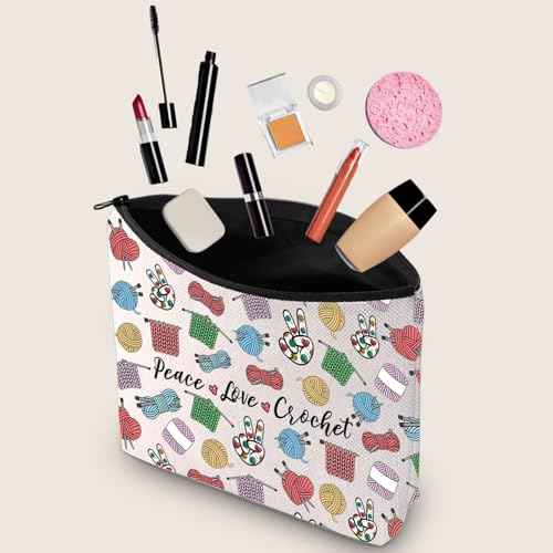 JXGZSO Knitting Project Bag Peace Love Crochet Makeup Bag With Zipper Knitter Gift