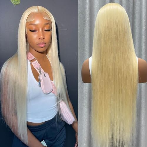 613 Lace Front Wig Human Hair 13x4 HD Transparent Straight Blonde Lace Front Wigs Pre Plucked Glueless Wigs 180% Density Blonde Lace Frontal Human Hair Wigs 20INCH