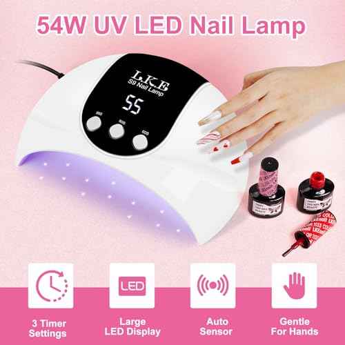 UV Light for Gel Nails, LKE 54W UV LED Nail Lamp with 18 Beads 3 Timer Setting & Auto Sensor Nail Dryer for Gel Polish Polygel Fast Curing Manicure Professional Nail Dryer Home Salon Nail Tools