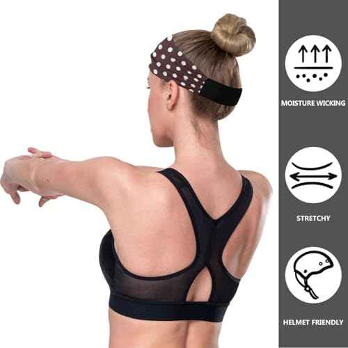 Polka Dots Brown White Headband for Women Hair Non Slip, Soft Elastic Hair Bands Fashion Wide Headbands for Exercise Yoga Workout