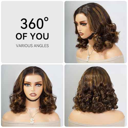 mscoco Bob Wig Human Hair 6¡¿5 Glueless Wigs Human Hair Pre Plucked Pre Cut 180% Density Closure Highlight Wig Human Hair for Black Women 1B/2/30 Wear and Go Honey Blonde Bob Wig 12inch