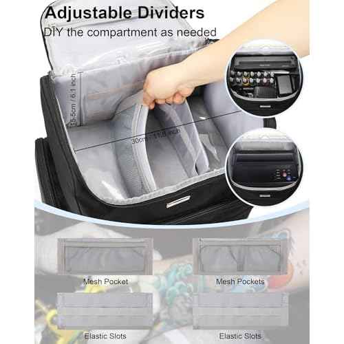 Relavel Tattoo Travel Case, Large Tattoo Bag Backpack with 3 Clear Bags for Tattoo Stencil Printer, Equipment and Supplies Travel Carring Case with Adjustable Dividers & Easy to Clean Lining, Black