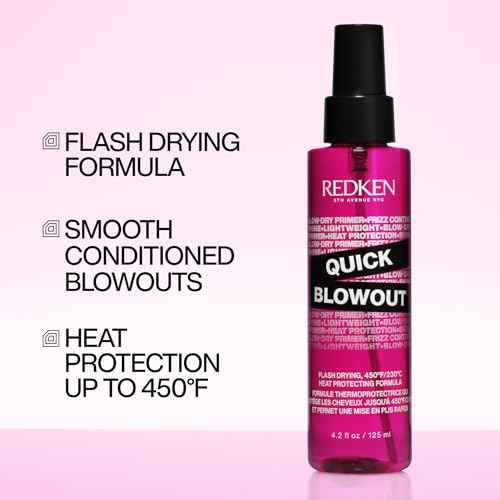 Redken Quick Blowout Heat Protectant Spray For All Hair Types - Smooths & Adds Shine, Lightweight Blowdry Styling Primer with Heat Protection
