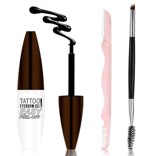 Easy Peel Off Eyebrow Gel Kit, Brown Tattoo Brow Gel, Long-lasting Waterproof and Transfer for Women to Achieve Natural Fuller Brows, Suitable for All Skin Types