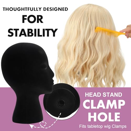 Gisafai 6 Pcs Foam Wig Head with 50 Pcs T Pins Female Foam Mannequin Wig Stand and Holder 11 Tall Cosmetics Model Head Display Hair, Hats Hairpieces Display for Home Travel Salon(Black)