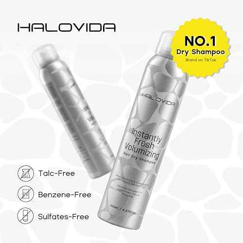 HALOVIDA Dry Shampoo for Women, Dry Scalp Shampoo Spray for Dark Hair Leaves No White Residue, Absorb Oils, Volumizing & Refresh Hair for 72 Hours, 5.07 Fl Oz